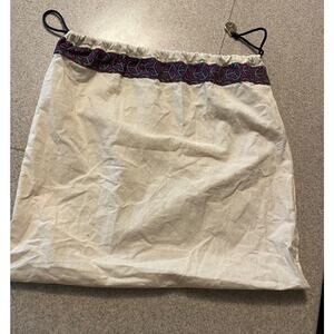 Tory Burch Duster Bag Muslin Canvas Gold Metal Logo Drawstring Pull Logo Trim